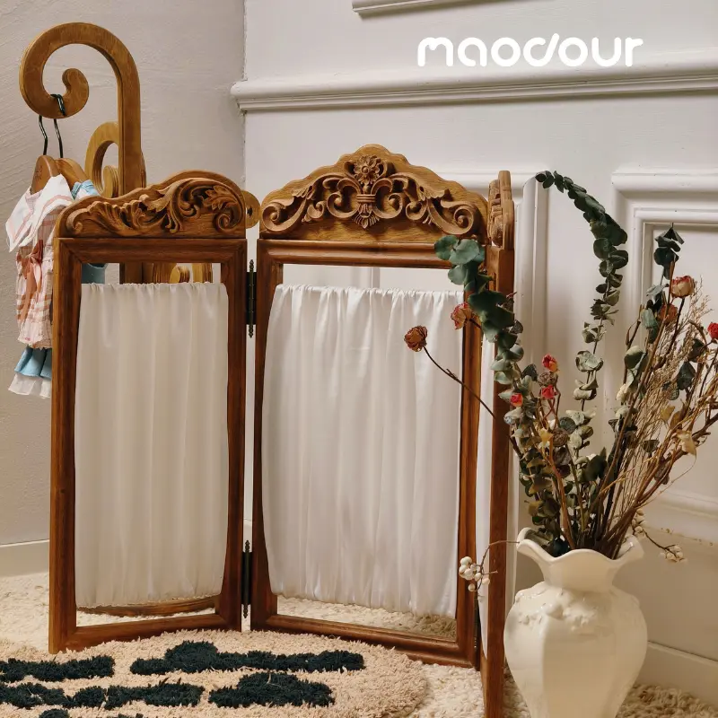 vintage cat corner decor - Satin Carved Folding Pet Screen Divider